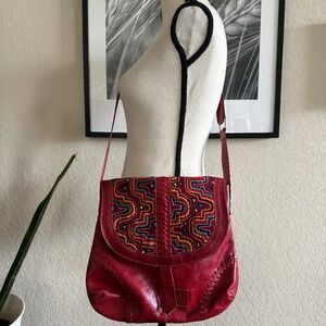 ARTE Kun Colombia Red Leather Crossbody Bag Patchwork BOHO Shoulder Bag